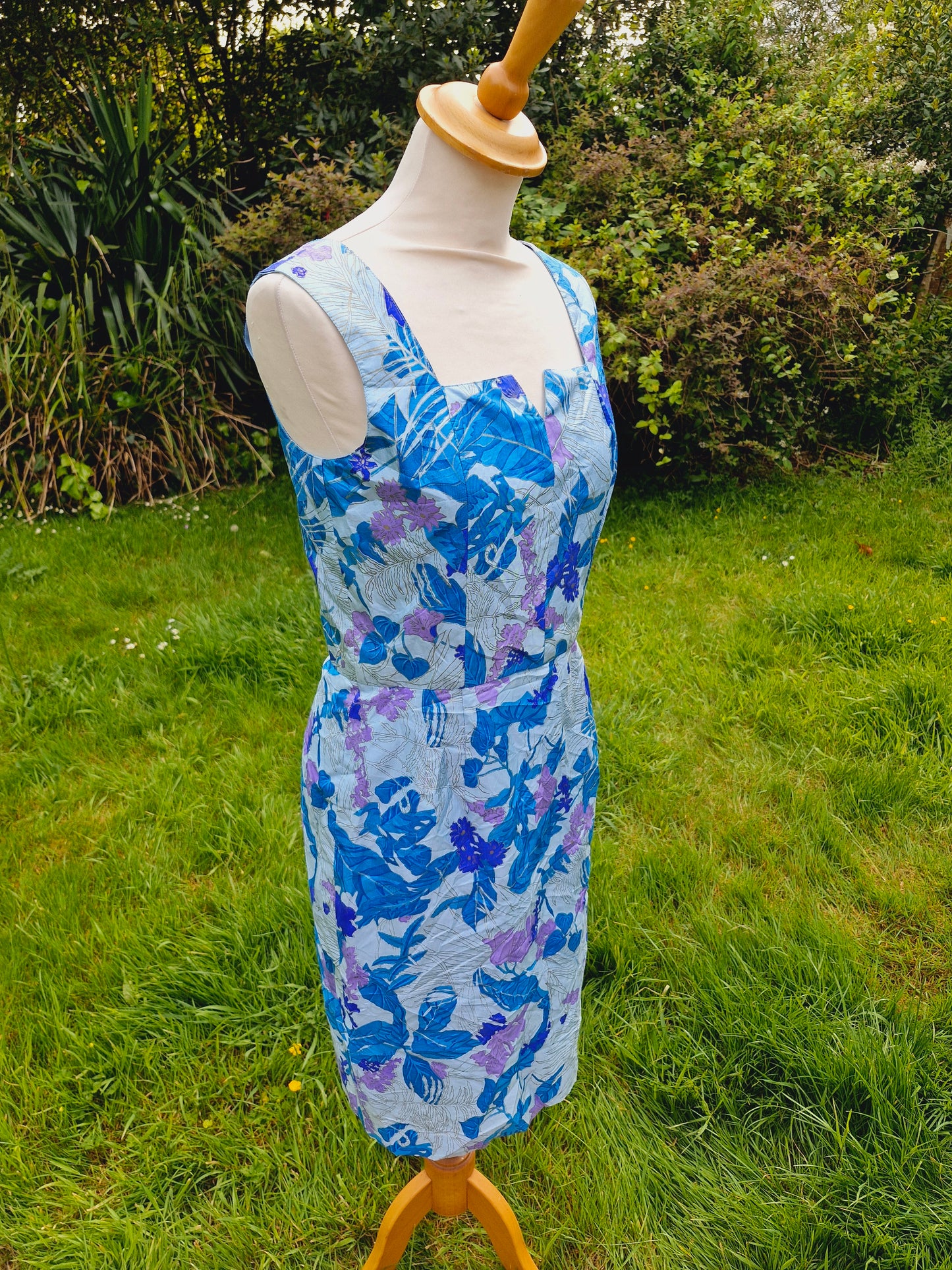 Vintage Thai Silk Blue Shift Dress S