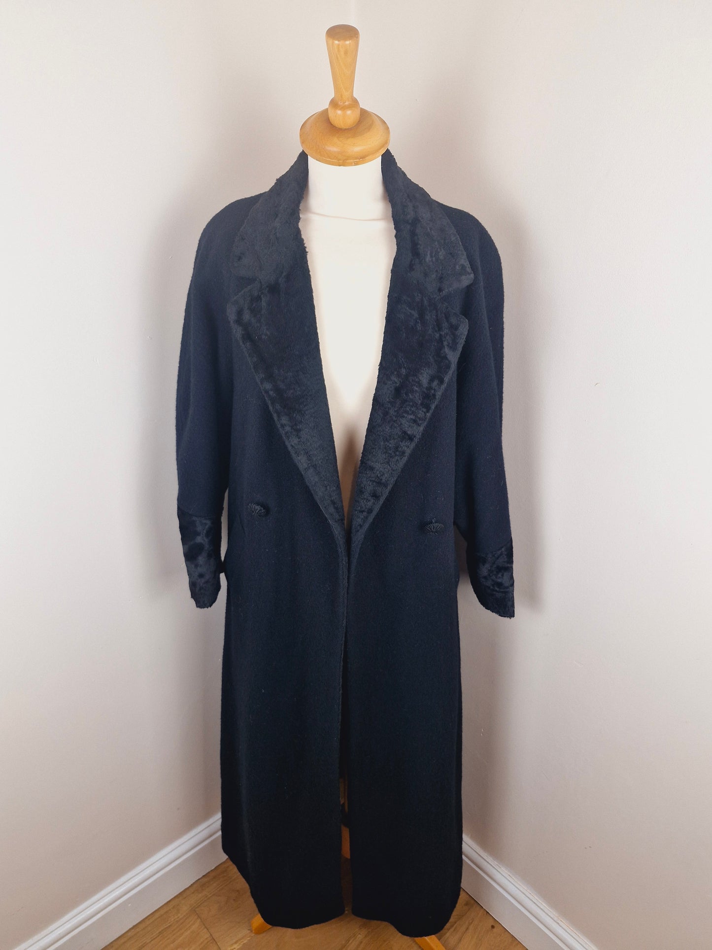 Vintage Next 90s Black Maxi Wool Blend Coat M