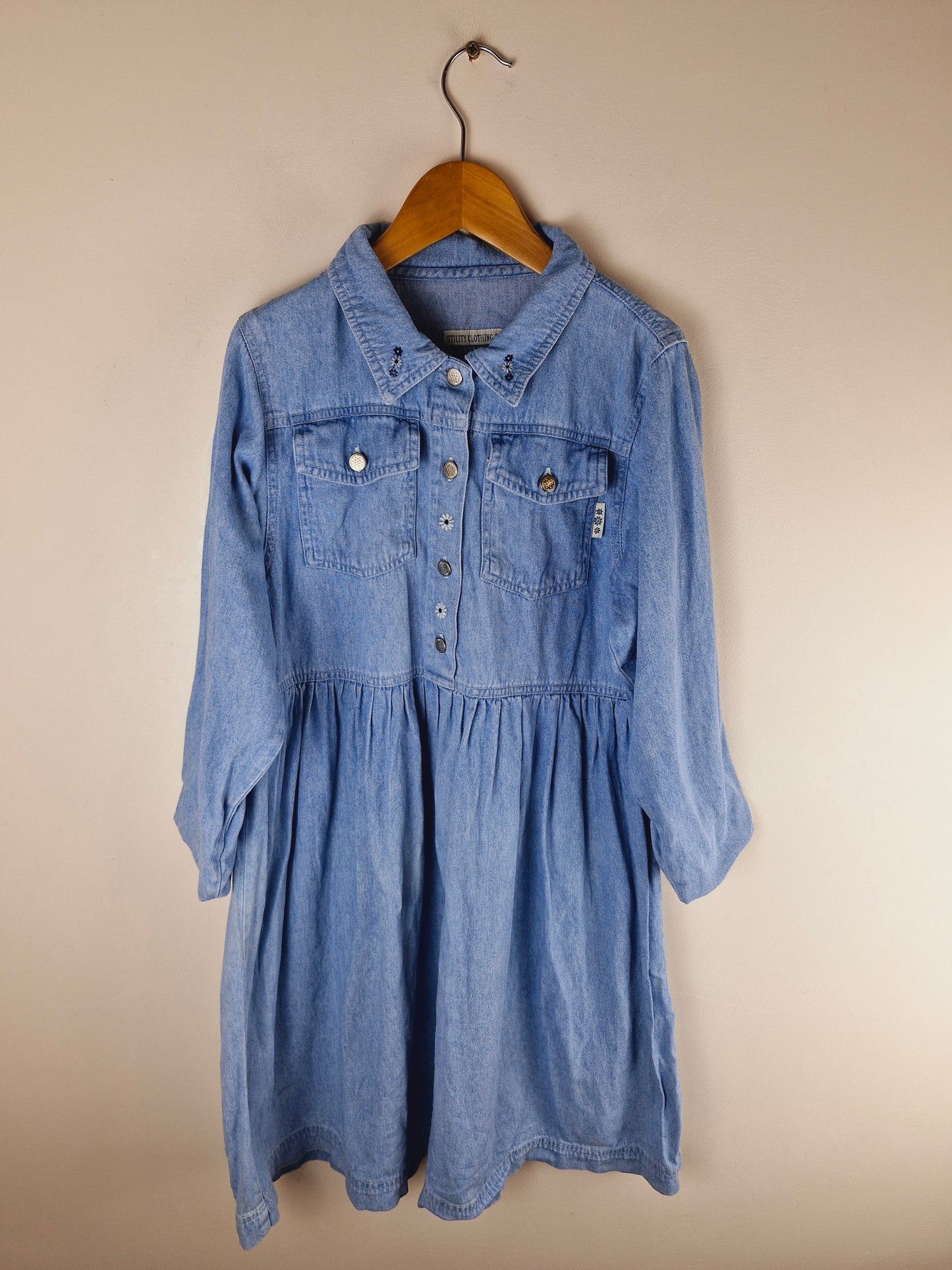 Girls Vintage Denim Embroidered Dress 9 - 10 yrs