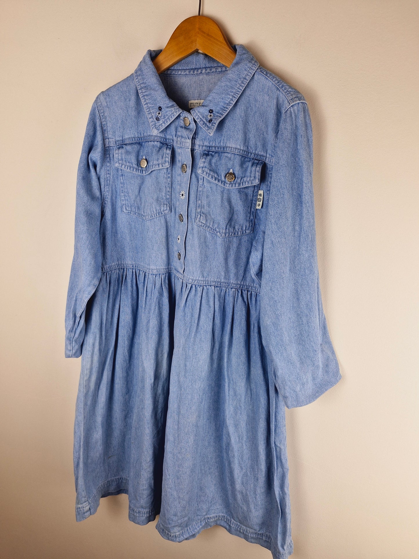 Girls Vintage Denim Embroidered Dress 9 - 10 yrs