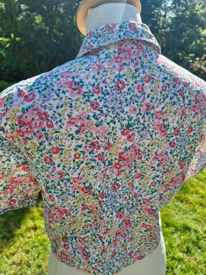 Vintage Cropped Shirt Top Blouse S M