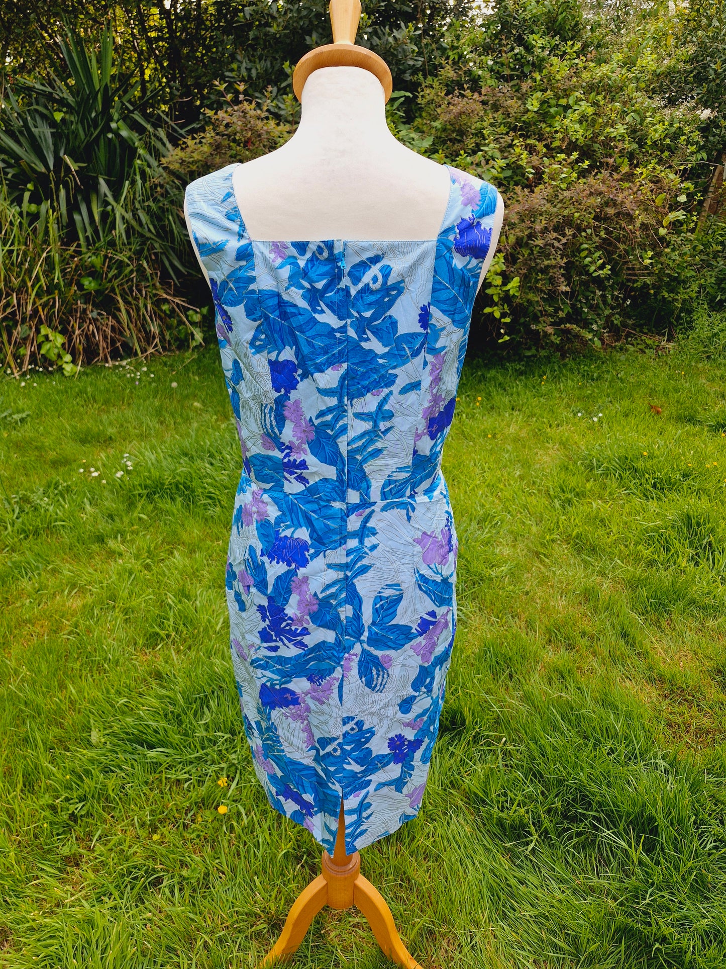 Vintage Thai Silk Blue Shift Dress S