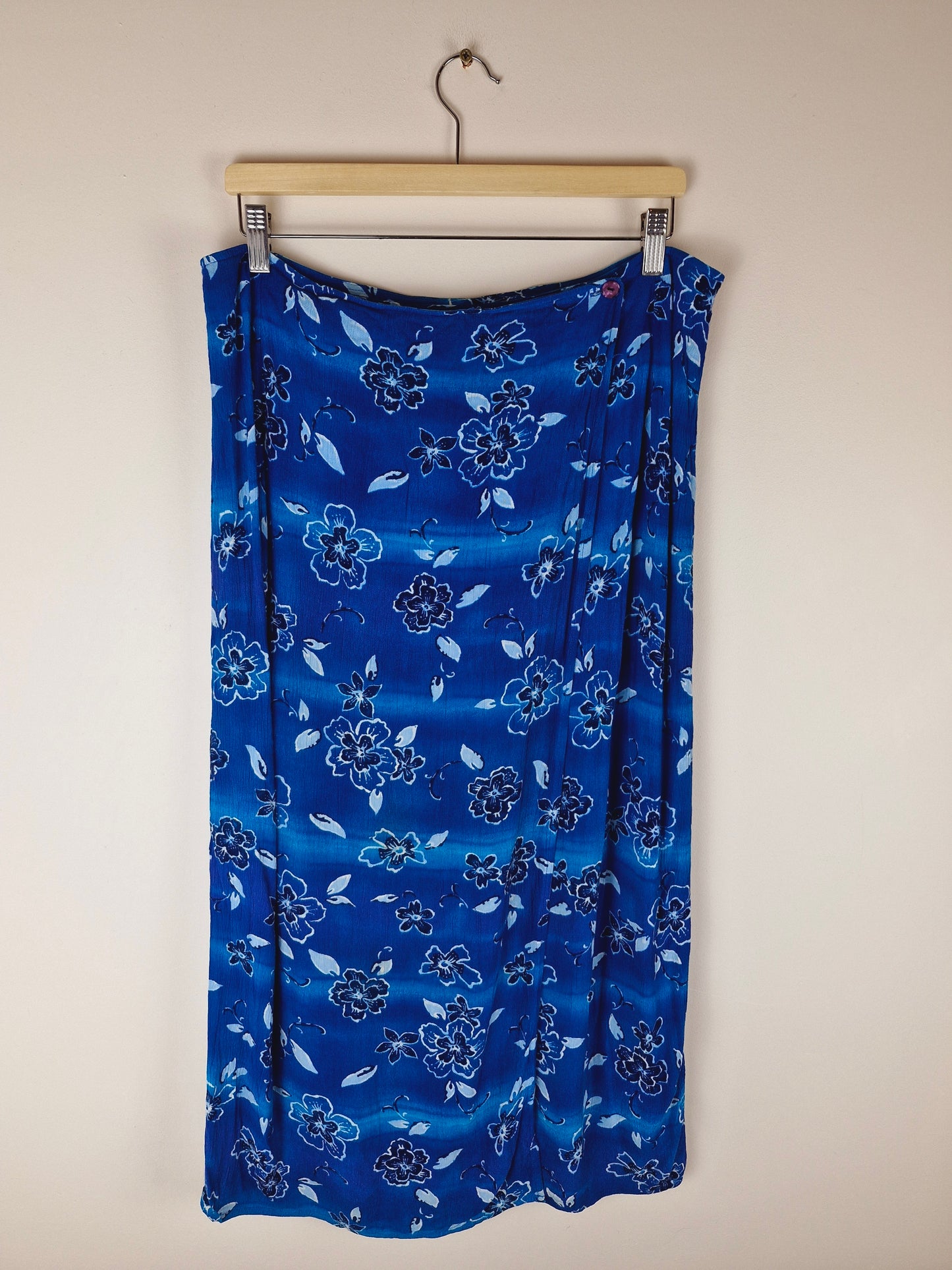 Vintage 90s Beach Wrap Midi Viscose Skirt L