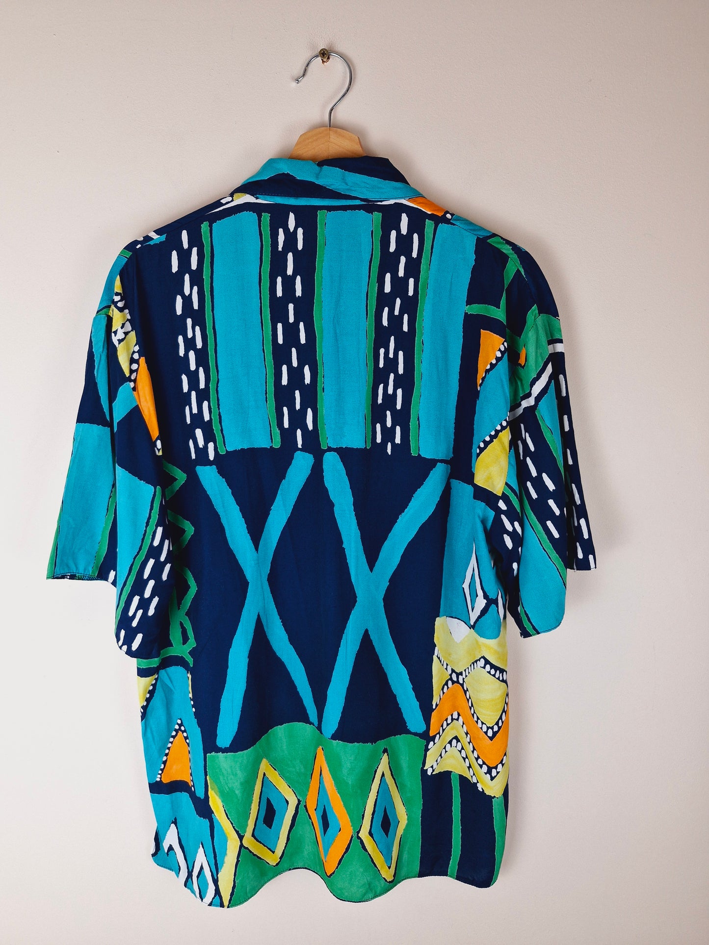 Vintage 90s Funky Summer Viscose Shirt Top XL