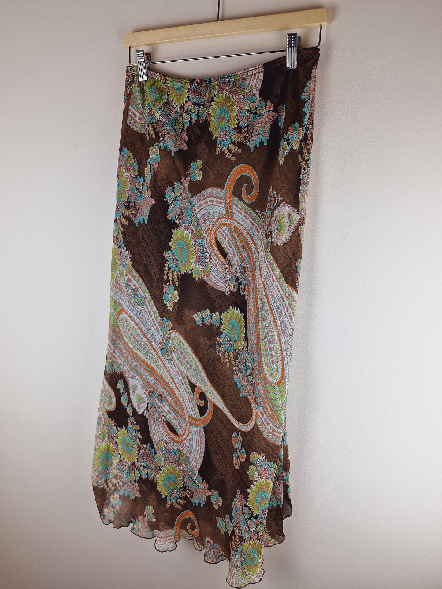 Womens 90s Long Boho Paisley Slip Skirt L