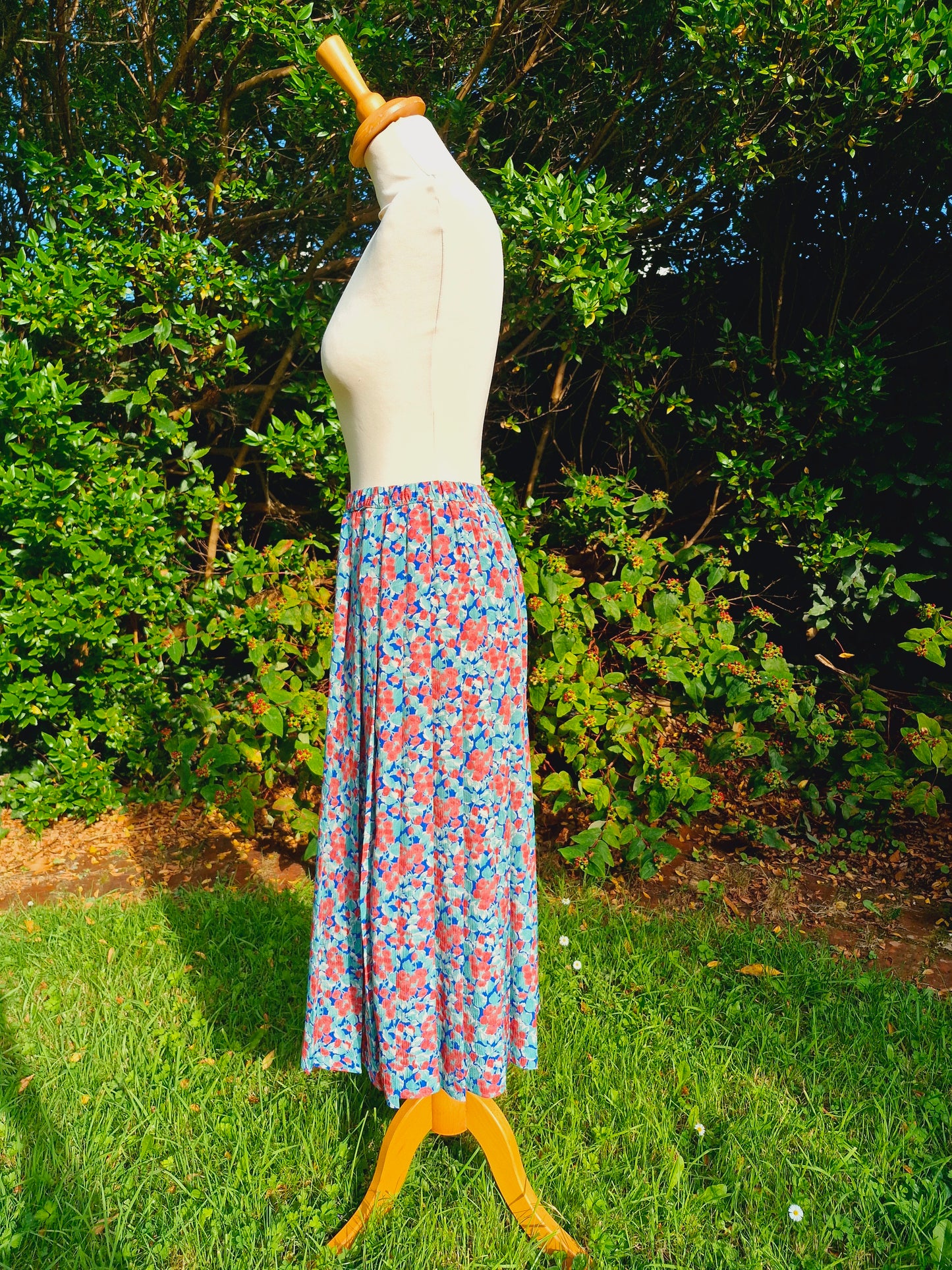 Vintage Pleated Midi Floral Skirt S M