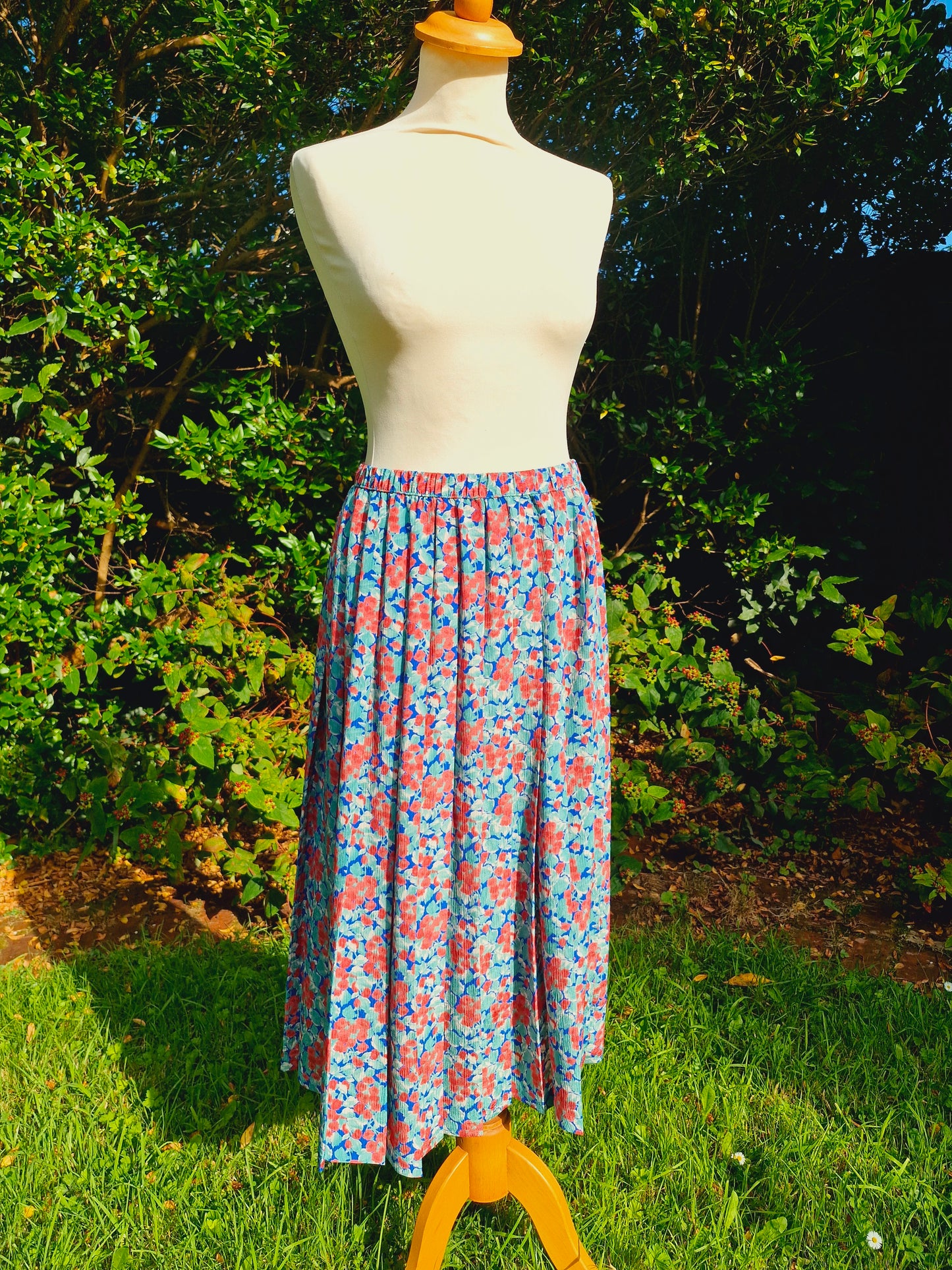 Vintage Pleated Midi Floral Skirt S M