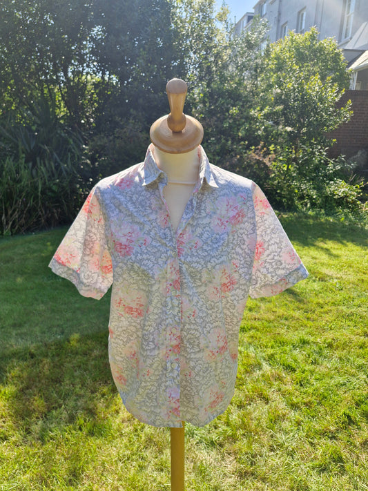 Vintage Cotton Floral Shirt Top Blouse M L