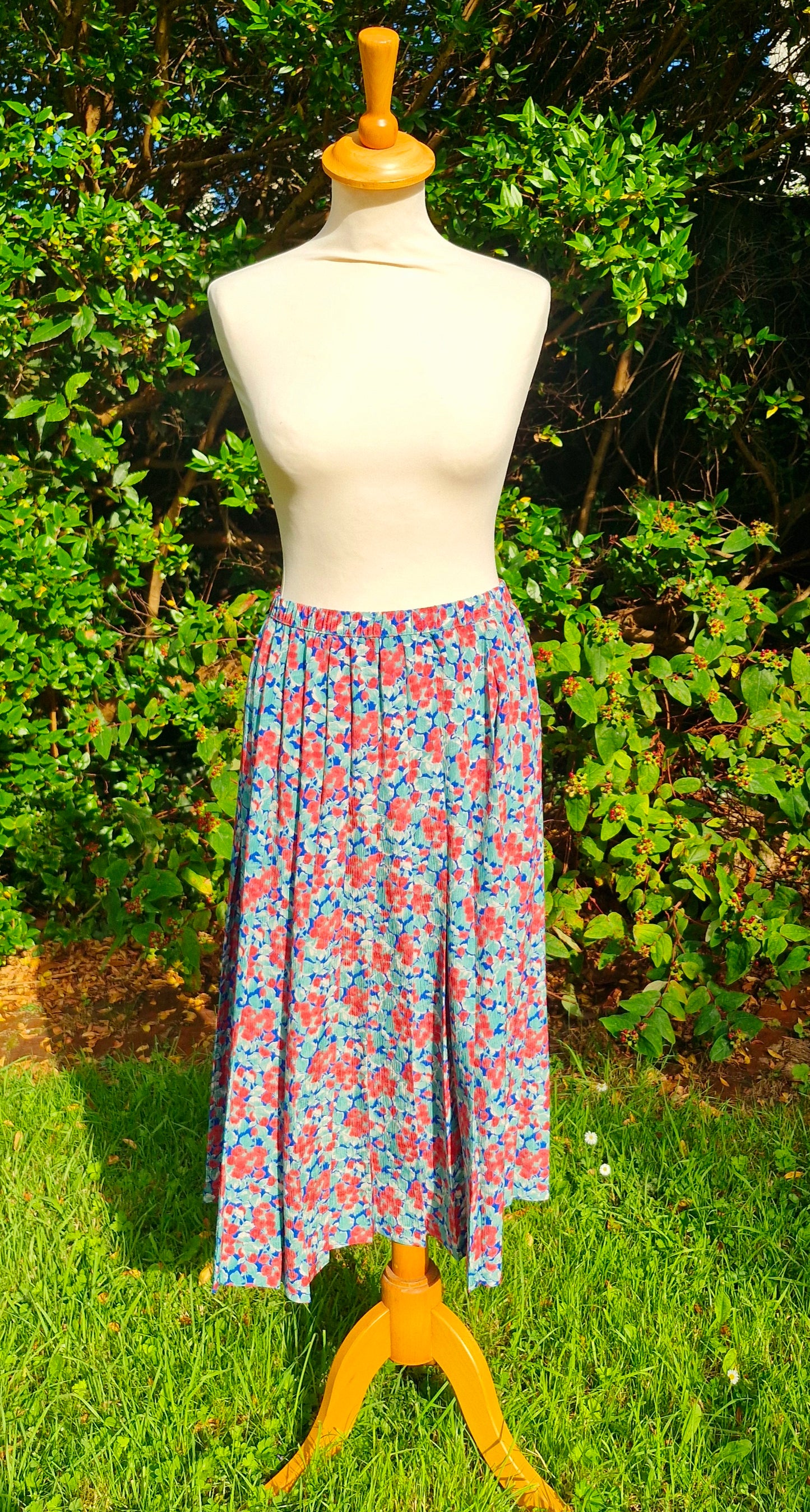 Vintage Pleated Midi Floral Skirt S M